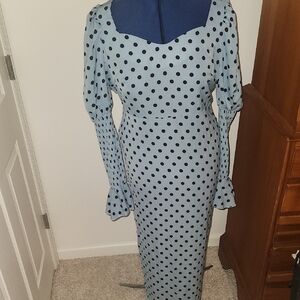 SHEIN Blue and Black Polka Dot Long Sleeve Dress